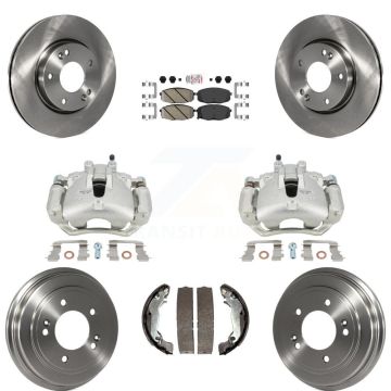 Front Rear Disc Brake Caliper Rotors Drums Ceramic Pads Kit (8Pc) For Hyundai Elantra KC8-101524N