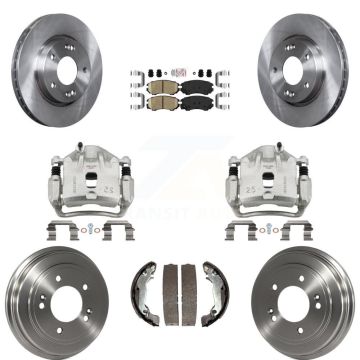 Front Rear Disc Brake Caliper Rotors Drums Ceramic Pads Kit (8Pc) For Hyundai Elantra KC8-101525N
