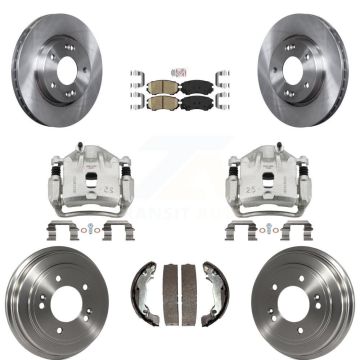Front Rear Disc Brake Caliper Rotors Drums Ceramic Pads Kit (8Pc) For Hyundai Elantra KC8-101526N