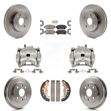 Front Rear Disc Brake Caliper Rotors Drums Ceramic Pads Kit (8Pc) For 2011-2014 Mazda 2 KC8-101527N