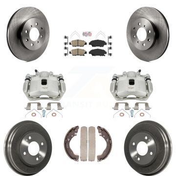 Front Rear Disc Brake Caliper Rotors Drums Ceramic Pads Kit (8Pc) For Honda Fit KC8-101530N