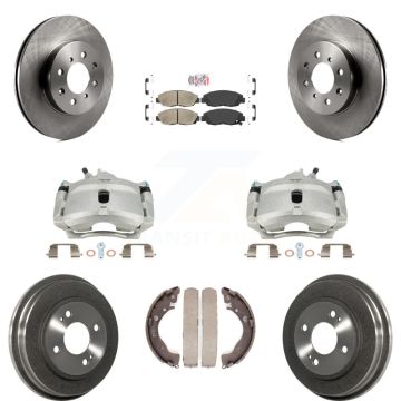 Front Rear Disc Brake Caliper Rotors Drums Ceramic Pads Kit (8Pc) For Honda Insight KC8-101534N