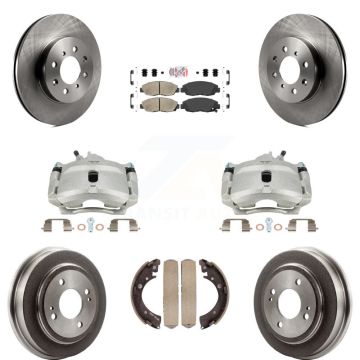 Front Rear Disc Brake Caliper Rotors Drum Ceramic Pad Kit (8Pc) For Honda Civic Acura EL KC8-101537N