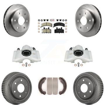 Front Rear Brake Caliper Rotors Drum Semi-Metallic Pad Kit (8Pc) For Chevrolet K1500 GMC KC8-101554N