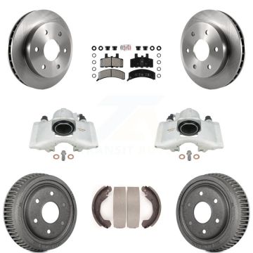 Front Rear Brake Caliper Rotors Drum Semi-Metallic Pad Kit (8Pc) For Chevrolet K1500 GMC KC8-101555N