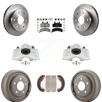 Front Rear Disc Brake Caliper Rotors Drums Semi-Metallic Pads Kit (8Pc) For GMC Yukon KC8-101557N