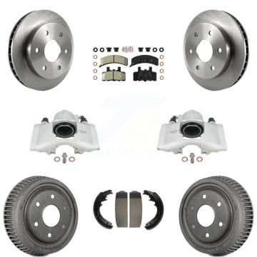 Front Rear Disc Brake Caliper Rotors Drums Semi-Metallic Pads Kit (8Pc) For GMC Yukon KC8-101558N