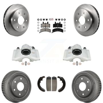 Front Rear Disc Brake Caliper Rotors Drums Semi-Metallic Pads Kit (8Pc) For GMC Yukon KC8-101559N