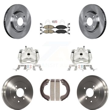 Front Rear Brake Caliper Rotors Drum Ceramic Pads Kit (8Pc) For Nissan Versa 4-Wheel ABS KC8-101568N