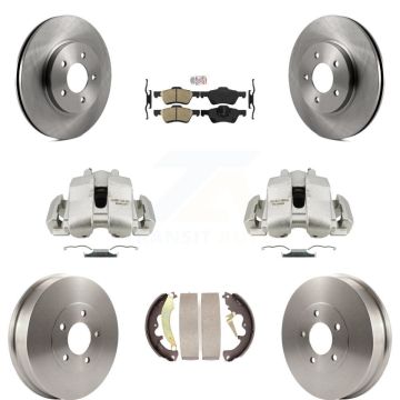 Front Rear Disc Brake Caliper Rotors Drum Ceramic Pads Kit (8Pc) For Ford Escape Mercury KC8-101581N