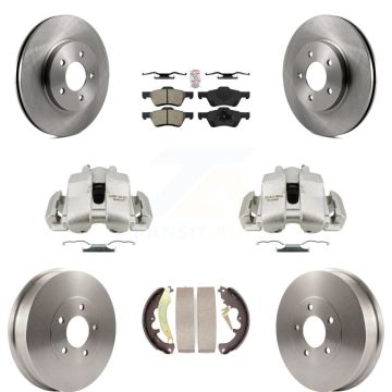 Front Rear Brake Caliper Rotors Drums Semi-Metallic Pads Kit (8Pc) For Ford Escape Mazda KC8-101582N