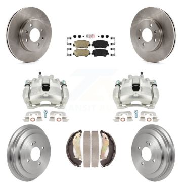 Front Rear Brake Caliper Rotors Drum Ceramic Pads Kit (8Pc) For 2012-2017 Hyundai Accent KC8-101583N