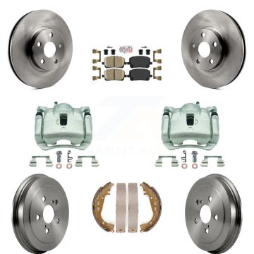 Front Rear Disc Brake Caliper Rotors Drums Ceramic Pads Kit (8Pc) For Toyota Corolla KC8-101590N