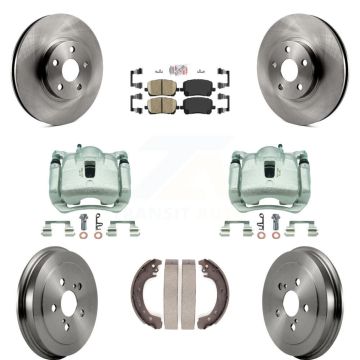 Front Rear Disc Brake Caliper Rotors Drums Ceramic Pads Kit (8Pc) For Toyota Corolla KC8-101591N