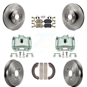 Front Rear Disc Brake Caliper Rotors Drums Ceramic Pads Kit (8Pc) For Toyota Corolla KC8-101592N