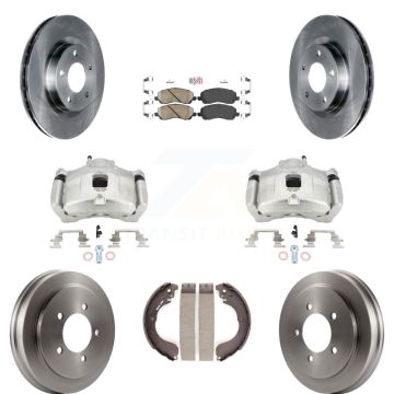 Front Rear Brake Caliper Rotor Drum Ceramic Pad Kit (8Pc) For Jeep Patriot Compass Dodge KC8-101594N