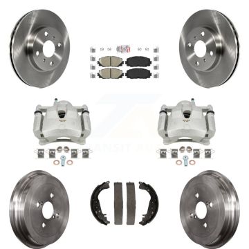 Front Rear Disc Brake Caliper Rotors Drums Ceramic Pads Kit (8Pc) For Toyota Yaris KC8-101600N