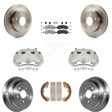 Front Rear Brake Caliper Rotors Drum Semi-Metallic Pad Kit (8Pc) For Dodge Dakota Raider KC8-101602N