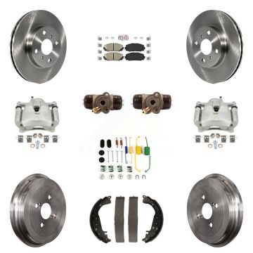 Front Rear Brake Caliper Rotors Drum Ceramic Pad Shoe Cylinder & Hardware Kit (11Pc) For KC8-101607N