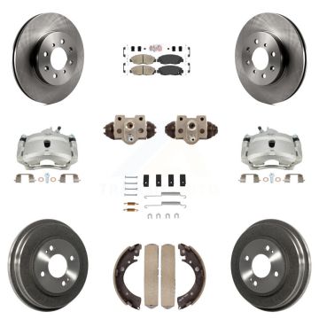 Front Rear Brake Caliper Rotors Drum Ceramic Pad Shoe Cylinder & Hardware Kit (11Pc) For KC8-101609N