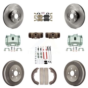 Front Rear Brake Caliper Rotors Drum Ceramic Pad Shoe Cylinder & Hardware Kit (11Pc) For KC8-101612N