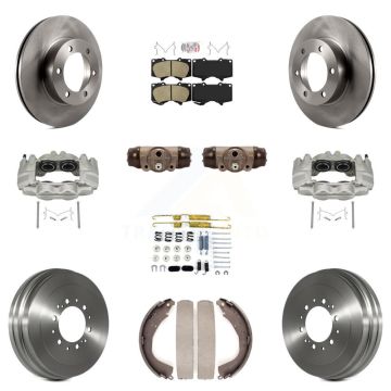 Front Rear Brake Caliper Rotors Drum Ceramic Pad Shoe Cylinder & Hardware Kit (11Pc) For KC8-101613N