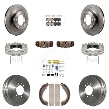 Front Rear Brake Caliper Rotors Drum Ceramic Pad Shoe Cylinder & Hardware Kit (11Pc) For KC8-101614N