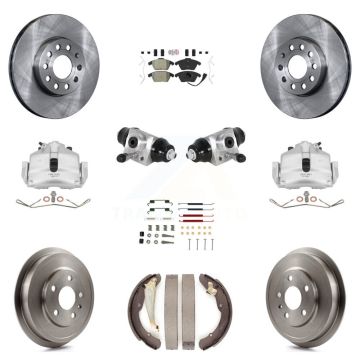 Front Rear Disc Brake Caliper Rotors Drum Semi-Metallic Pad Shoe Cylinder Kit (11Pc) For KC8-101618N