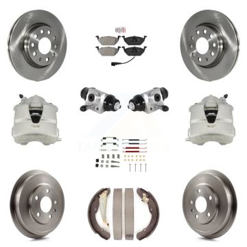 Front Rear Disc Brake Caliper Rotors Drum Semi-Metallic Pad Shoe Cylinder Kit (11Pc) For KC8-101619N