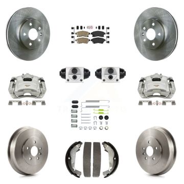 Front Rear Brake Caliper Rotors Drum Ceramic Pad Shoe Cylinder & Hardware Kit (11Pc) For KC8-101625N