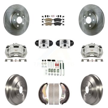 Front Rear Brake Caliper Rotors Drum Ceramic Pad Shoe Cylinder & Hardware Kit (11Pc) For KC8-101627N