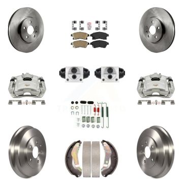 Front Rear Brake Caliper Rotors Drum Ceramic Pad Shoe Cylinder & Hardware Kit (11Pc) For KC8-101630N