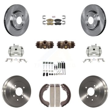 Front Rear Brake Caliper Rotors Drum Ceramic Pad Shoe Cylinder & Hardware Kit (11Pc) For KC8-101635N