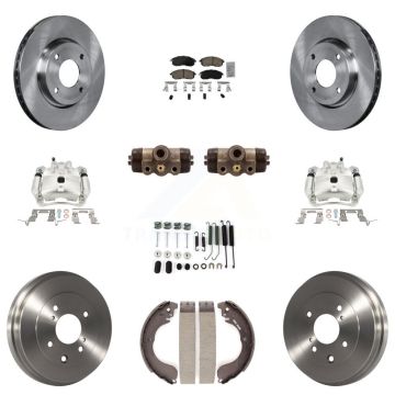 Front Rear Brake Caliper Rotors Drum Ceramic Pad Shoe Cylinder & Hardware Kit (11Pc) For KC8-101637N