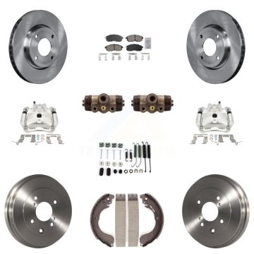 Front Rear Brake Caliper Rotors Drum Ceramic Pad Shoe Cylinder & Hardware Kit (11Pc) For KC8-101638N