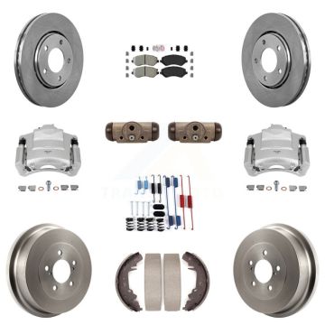 Front Rear Brake Caliper Rotor Drum Semi-Metallic Pad Shoe Cylinder Kit (11Pc) For Dodge KC8-101641N