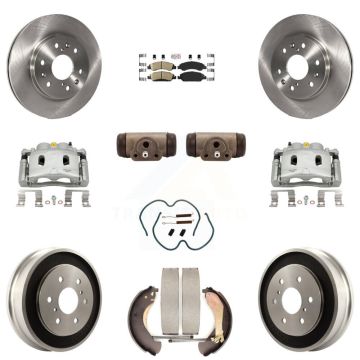 Front Rear Brake Caliper Rotors Drum Ceramic Pad Shoe Cylinder & Hardware Kit (11Pc) For KC8-101645N