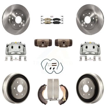 Front Rear Brake Caliper Rotors Drum Ceramic Pad Shoe Cylinder & Hardware Kit (11Pc) For KC8-101646N