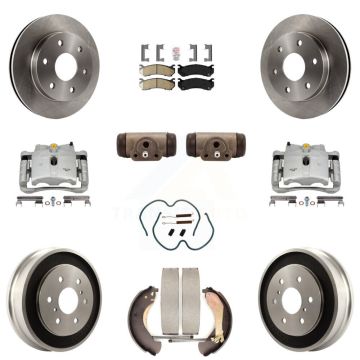 Front Rear Brake Caliper Rotors Drum Ceramic Pad Shoe Cylinder & Hardware Kit (11Pc) For KC8-101648N