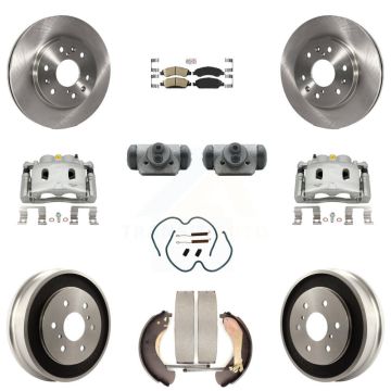Front Rear Brake Caliper Rotors Drum Ceramic Pad Shoe Cylinder & Hardware Kit (11Pc) For KC8-101651N