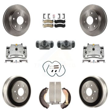 Front Rear Brake Caliper Rotors Drum Ceramic Pad Shoe Cylinder & Hardware Kit (11Pc) For KC8-101653N