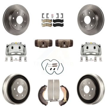 Front Rear Brake Caliper Rotors Drum Ceramic Pad Shoe Cylinder & Hardware Kit (11Pc) For KC8-101655N