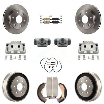 Front Rear Brake Caliper Rotors Drum Ceramic Pad Shoe Cylinder & Hardware Kit (11Pc) For KC8-101663N
