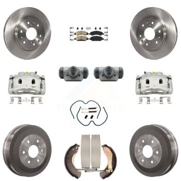 Front Rear Brake Caliper Rotors Drum Ceramic Pad Shoe Cylinder & Hardware Kit (11Pc) For KC8-101668N