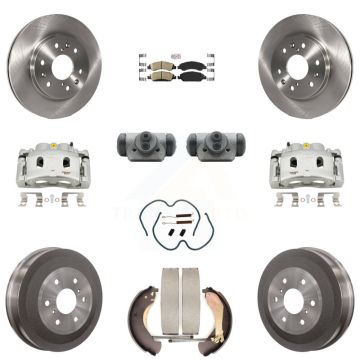 Front Rear Brake Caliper Rotors Drum Ceramic Pad Shoe Cylinder & Hardware Kit (11Pc) For KC8-101669N