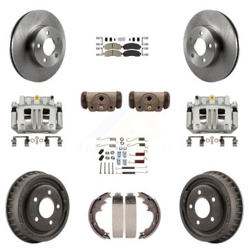 Front Rear Brake Caliper Rotors Drum Ceramic Pad Shoe Cylinder & Hardware Kit (11Pc) For KC8-101675N
