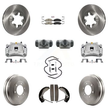 Front Rear Brake Caliper Rotors Drum Ceramic Pad Shoe Cylinder & Hardware Kit (11Pc) For KC8-101682N