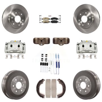 Front Rear Brake Caliper Rotors Drum Ceramic Pad Shoe Cylinder & Hardware Kit (11Pc) For KC8-101687N