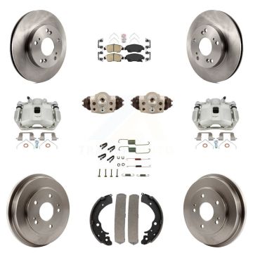 Front Rear Brake Caliper Rotors Drum Ceramic Pad Shoe Cylinder & Hardware Kit (11Pc) For KC8-101695N