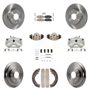 Front Rear Brake Caliper Rotors Drum Ceramic Pad Shoe Cylinder & Hardware Kit (11Pc) For KC8-101702N
